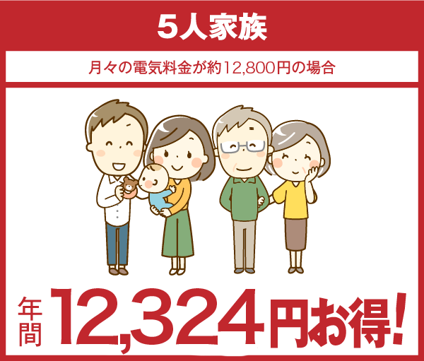 5人家族 年間12,324円お得！
