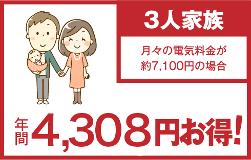 3人家族 年間4,308円お得！