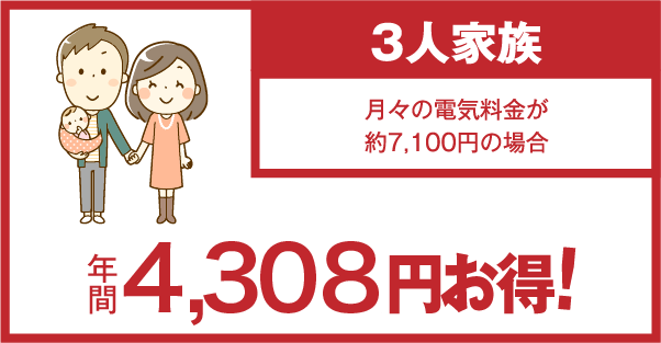 3人家族 年間4,308円お得！