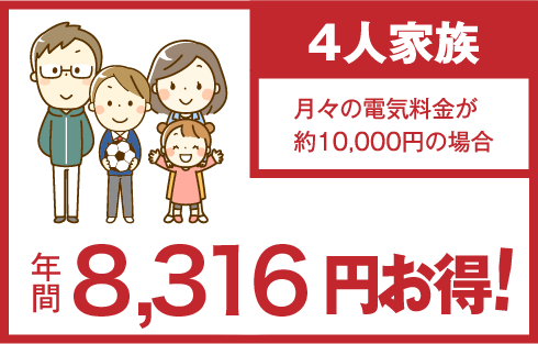 4人家族 年間8,316円お得！